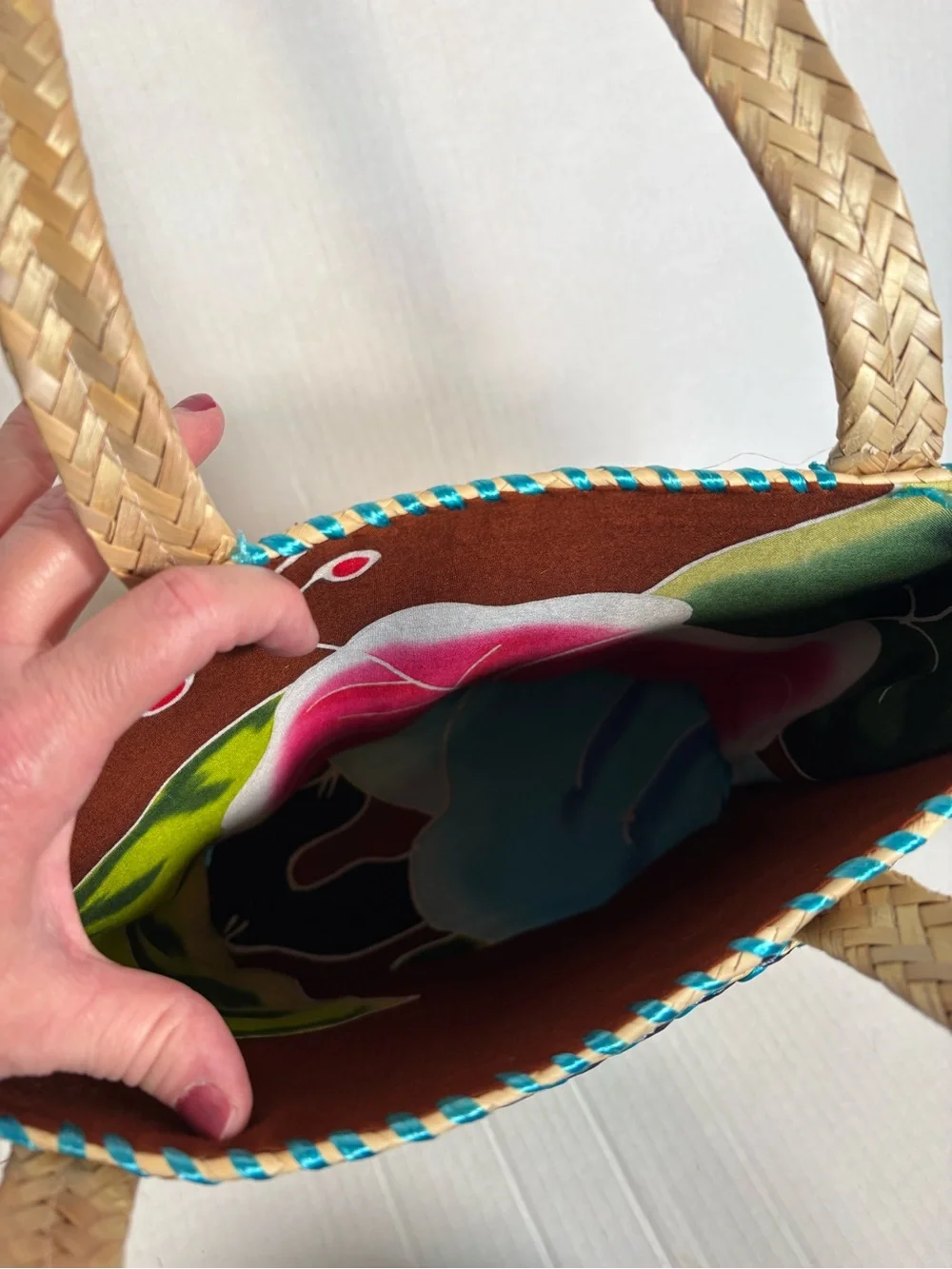Vintage Bahama Wicker Blue Flip-Flop Embellished Souvenir Straw Tote